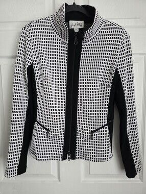 Joseph Ribkoff Textured Zip Blazer Jacket Black White 153897 Size 10